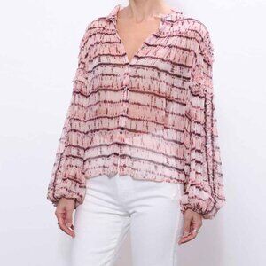 Ulla Johnson "Mari" Chiffon Blouse in Pink Tie Dye, size 0